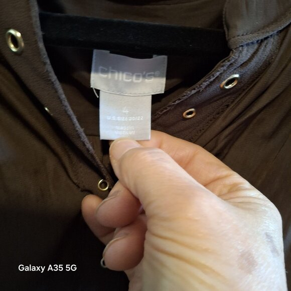 Chico Espresso Batwing Button-Detail Oversized Blouse W/ Grommet Accents & Ruche - Picture 5 of 10